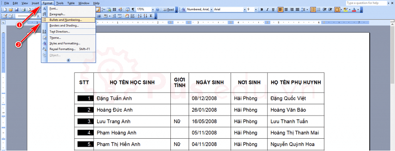Hướng dẫn cách đánh số thứ tự trong Word 5 cach danh so thu tu trong word 6