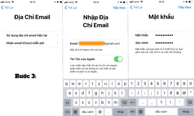 Bước 3 tạo tài khoản iCloud